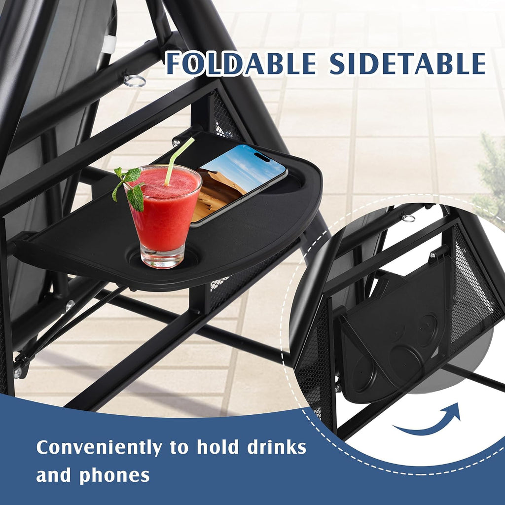 Outdoor Porch Swing with Canopy and Stand, 3 Person Patio Swing for Adults, Convertible 2 in 1 Porch Bed Swing with