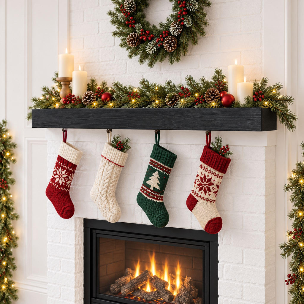 60 Inch Solid Wood Fireplace Mantel Shelf, Matte Black