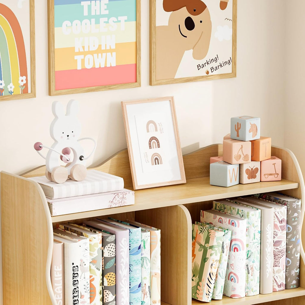 Kids Bookshelf and Toy Storage Orangizer, 3-Tier, Curve | Children's Bookcase, Curve Design, 5 Cubbies Toy Storage