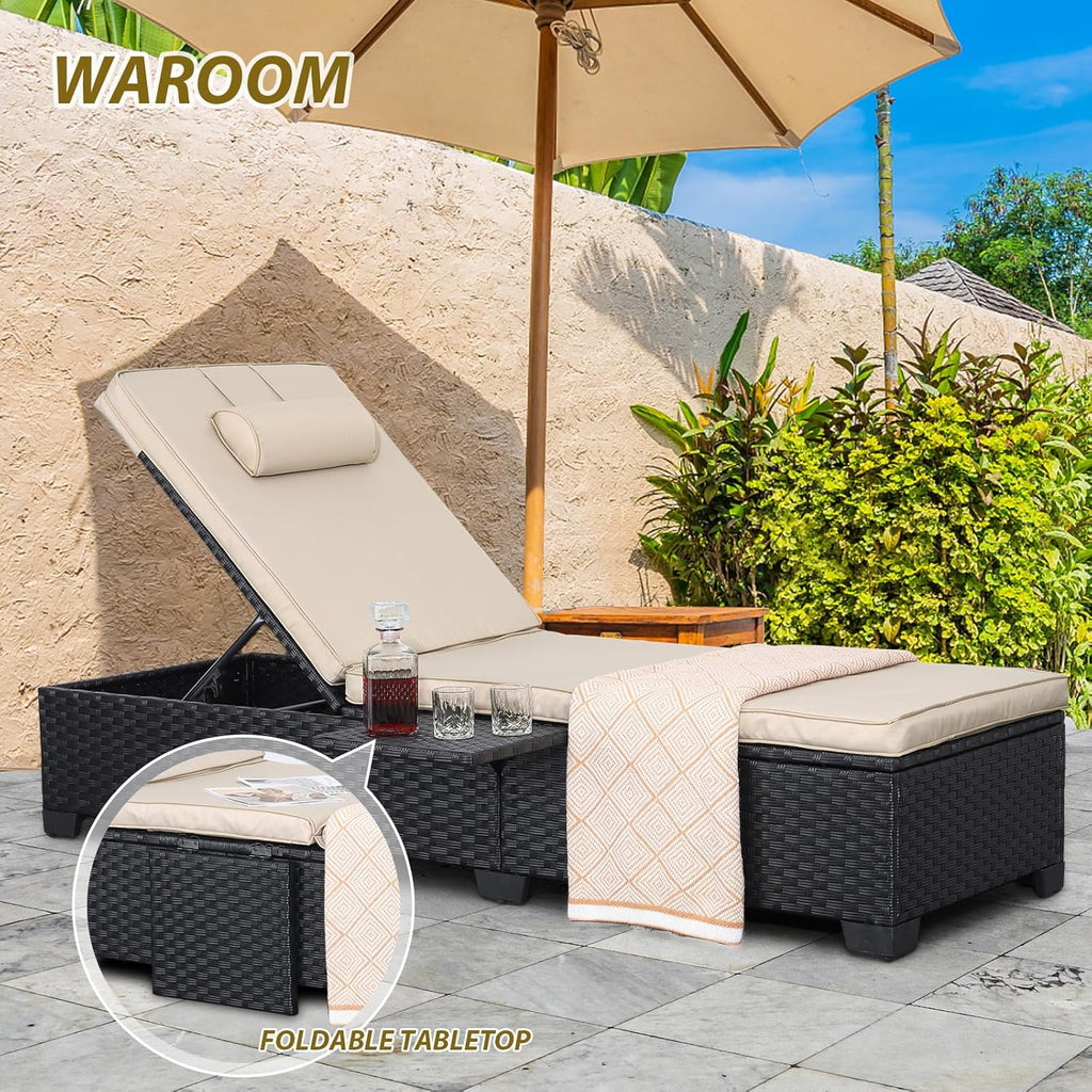 Outdoor Chaise Lounge Chairs for Outside Patio Furniture Set of 2 Wicker Recliner Black Rattan Sunbathing Lounger