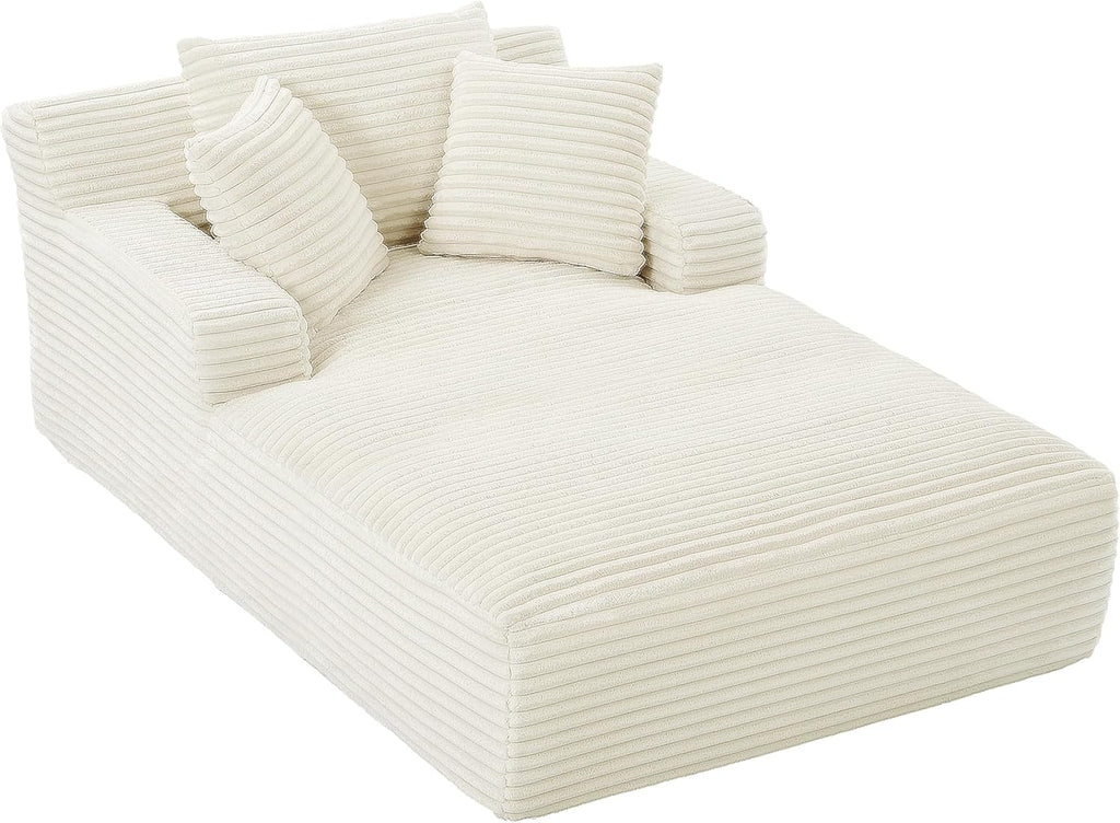 80 Inch Chaise Lounge Chair Indoor, Oversized Corduroy Upholstered Boneless Sofa Bed, Deep Seat Sleeper Couch Reading