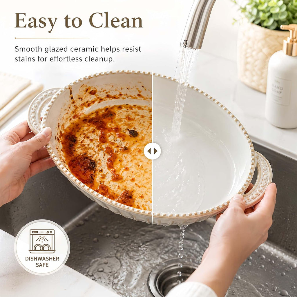 Casserole Dish for Oven, Ceramic Dishes Set, Oval Hobnail Bakeware Set of 3, 9.25"/12.28"/14.37" Dishes with Handle