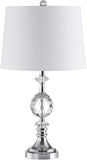 25.5" Clear Crystal and Chrome Table Lamp, Glam Faceted Sphere Bedside Lamp with White Linen Drum Sh