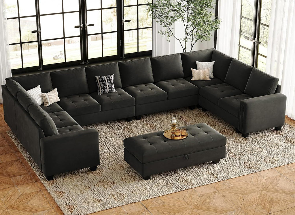 Oversized Modular Sectional Sofa U Shaped Sofa with Storage Ottoman Convertible 10-Seater Velvet Sectional Sofa with