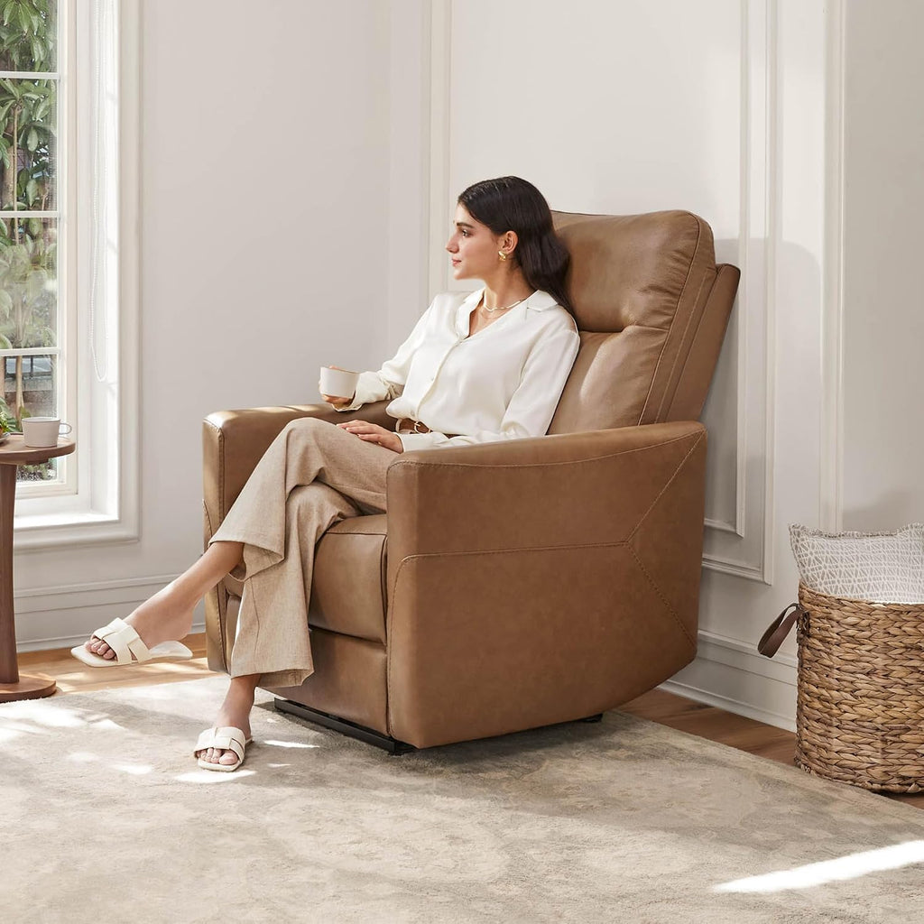 Genuine Leather Power Recliner Chair for Adults, Electric Wall Hugger Recliner , Modern Living Room and RV Recliner