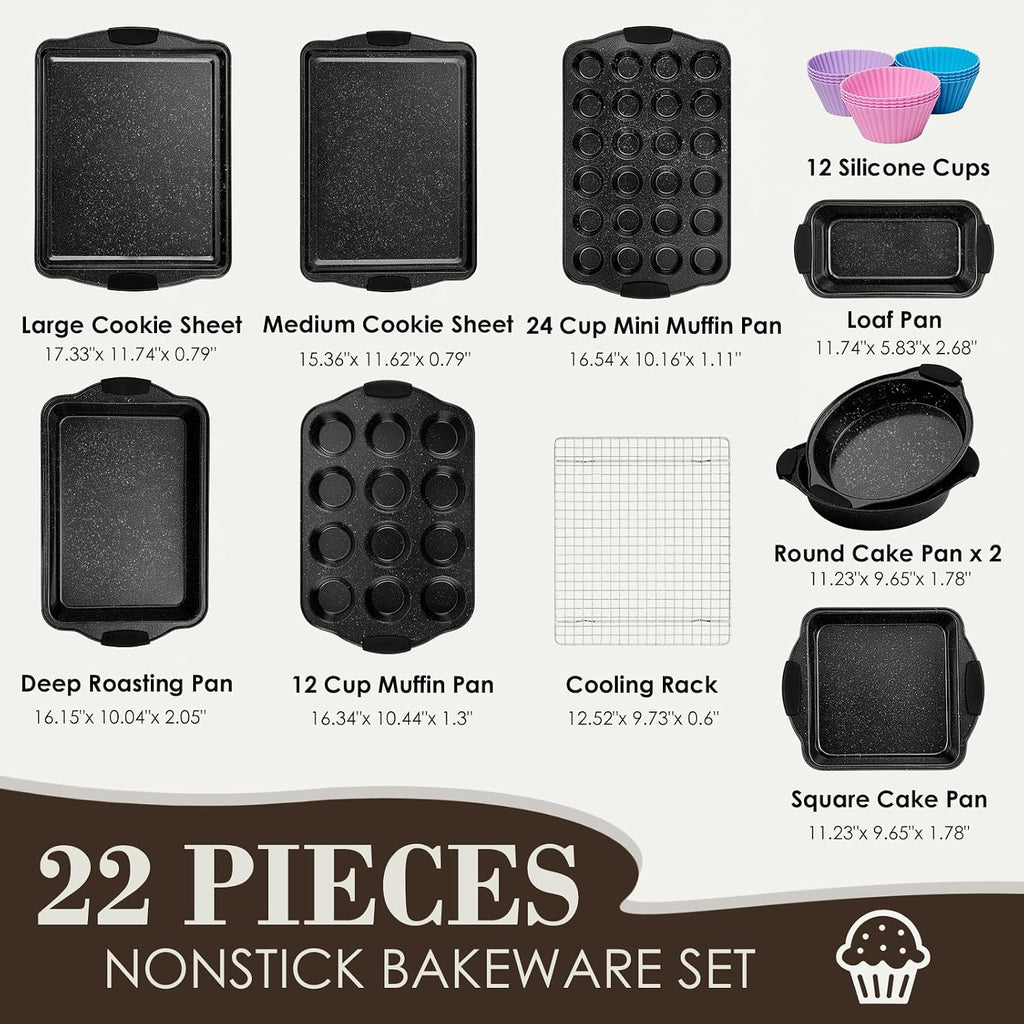 Pans Set Nonstick, Bakeware Sets Stackable with Silicone Handles, 22 Pieces Oven Pan for Cooking Including Cookie