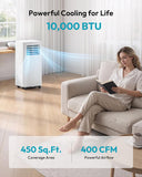 Portable Air Conditioners 10,000 BTU, 4-in-1 Air Conditioner Portable Up to 450 Sq.Ft. with Cool, Fan, Dehumidifier