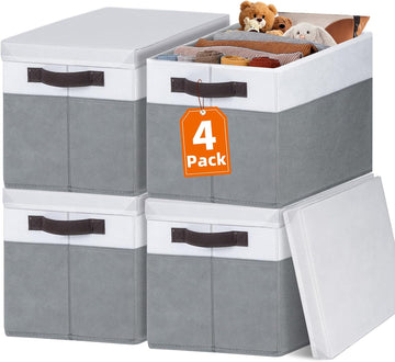 Large Closet Storage Baskets Bins with Lids 4 Pack, Storage Baskets for Organizing Shelves Nursery Bedroom, Home Dorm