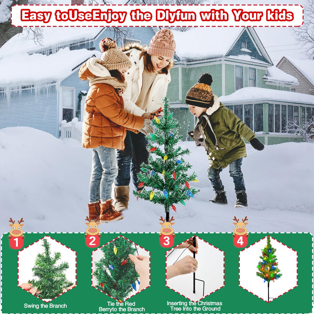 12 Pack Solar Christmas Trees Outdoor 240 LED Multicolor Lights