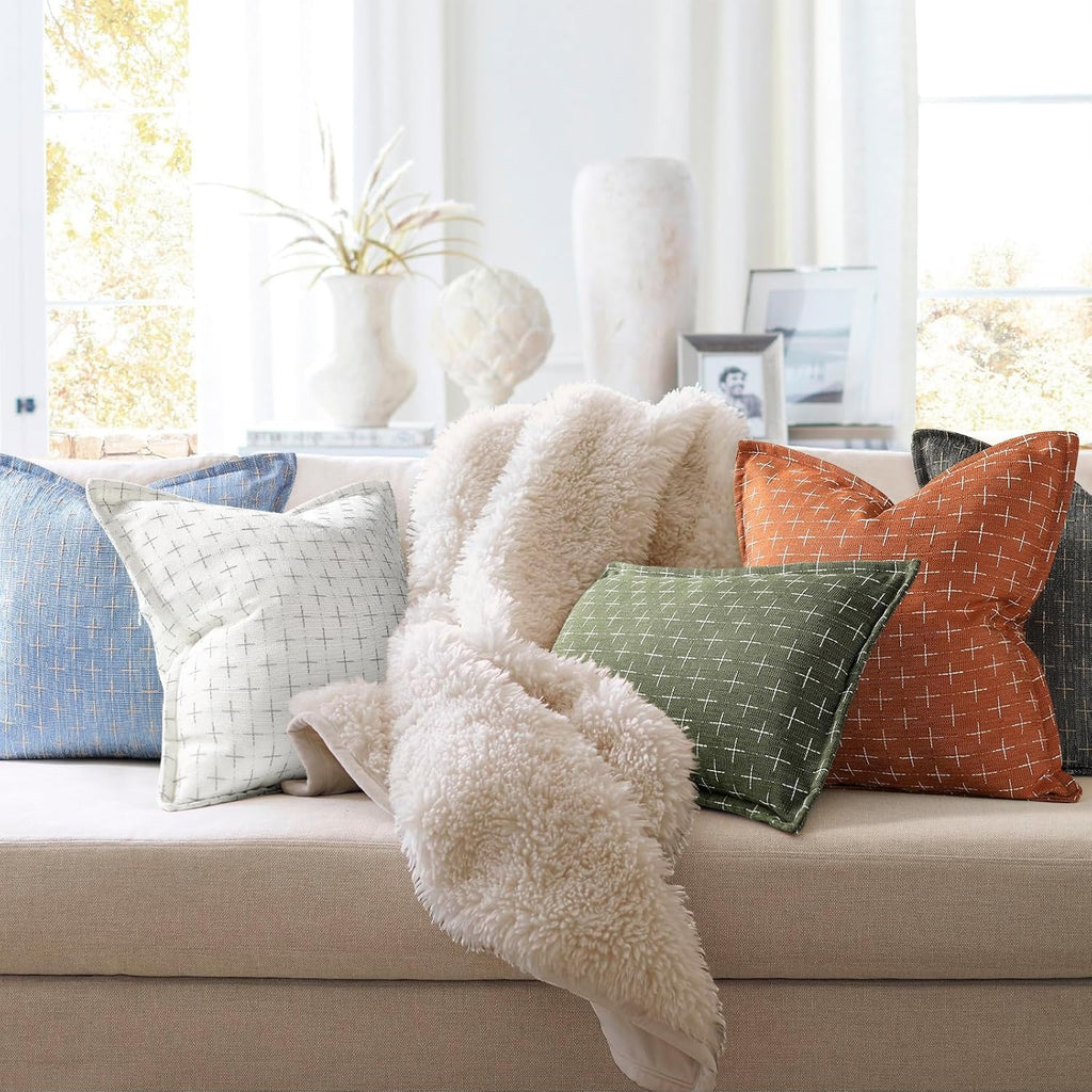 12x20 Pillow Covers Set of 2 Soft Polyester Textured Lumbar Pillow Covers with Stylish Flange Edge Cozy Farmhouse