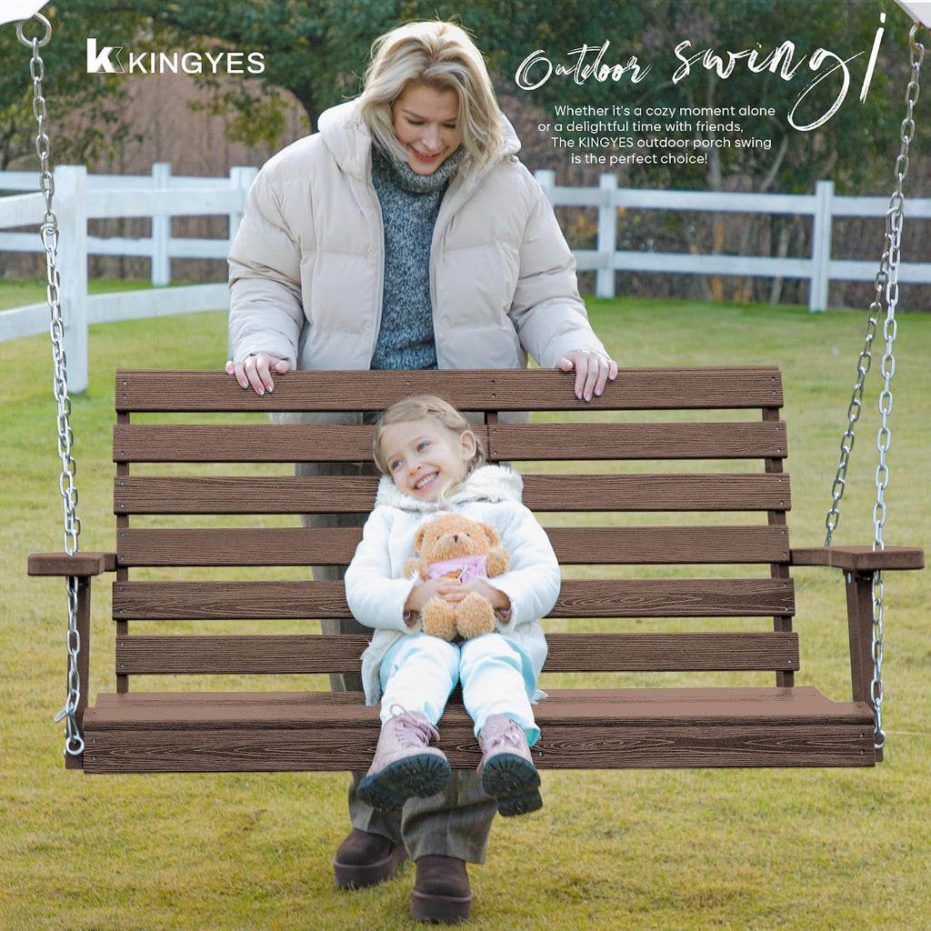 Outdoor Hanging Porch Swing, Waterproof Swing with Cup Holders for Courtyard & Garden, 660LBS Weight Capacity, White