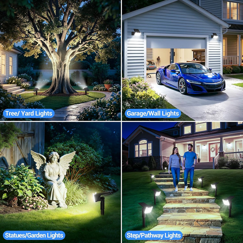 Spot Lights Outdoor Waterproof IP65, Super Bright LEDs with Lens, 6500K 2 Lighting Modes, 2 in 1 Auto On/Off Solar