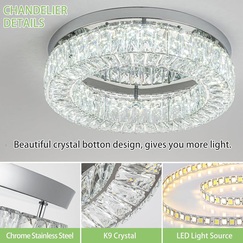 18 Inch Crystal Chandelier LED Ceiling Light Flush Mount Ceiling Light Fixtures Luxury Large Chandelier Light for