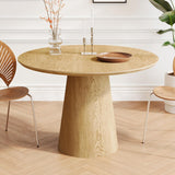 43" Round Dining Table for 4, Modern Natural Wood Grain Dining Table with Cone Wood Pedestal Base, Circle Dining Room