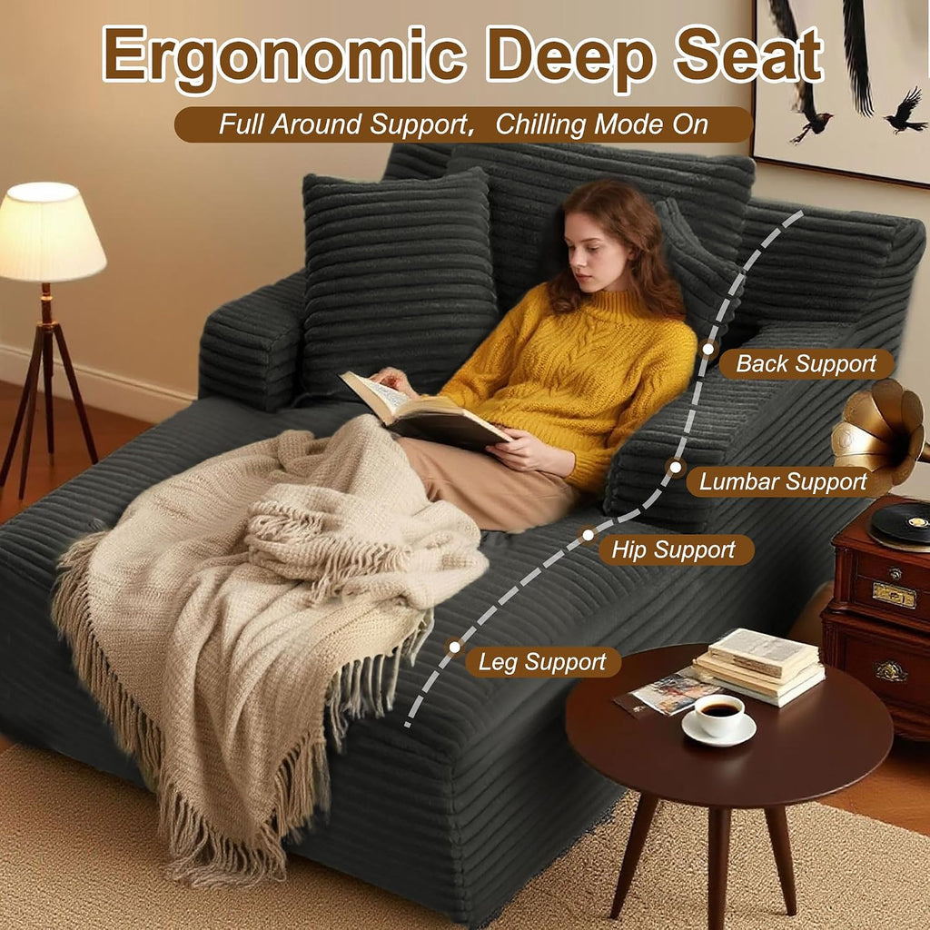 66" Oversized Chaise Lounge Chair Indoor, Corduroy Boneless Chaise Lounge Chair, Deep Seat Oversized Comfy Reading