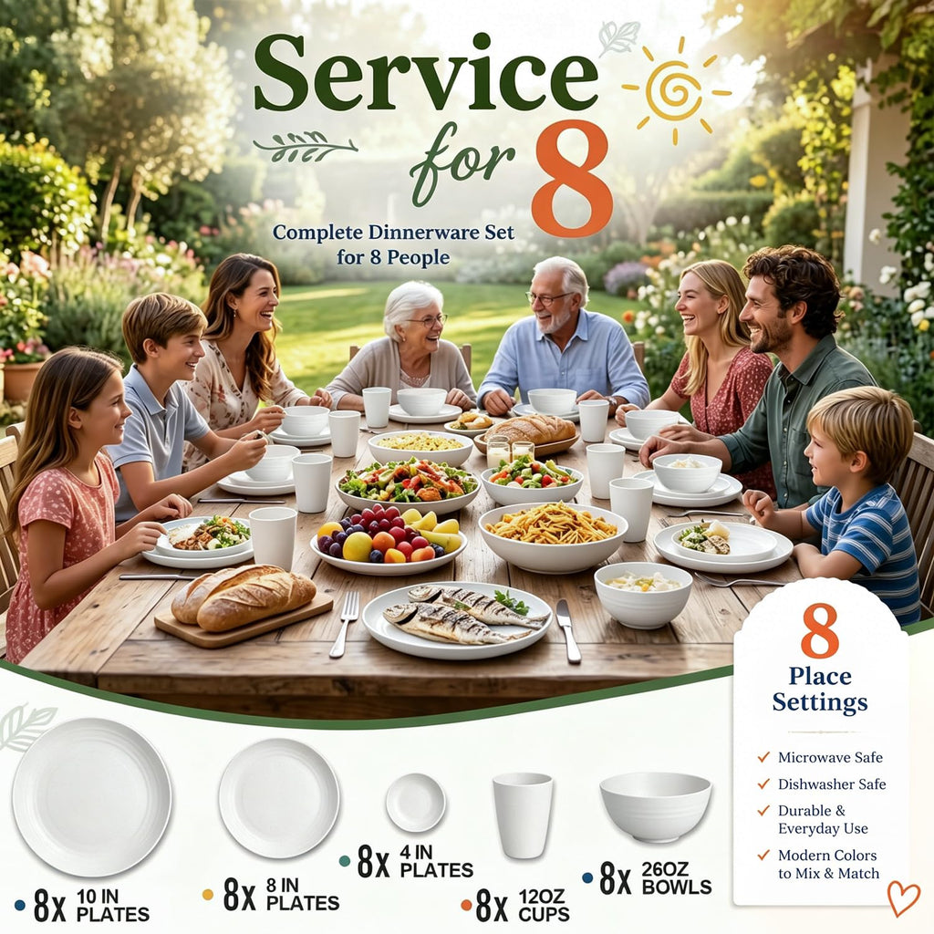 Modern Plates and Bowls Sets for 8, White Dinnerware Sets 40PCS Dishes