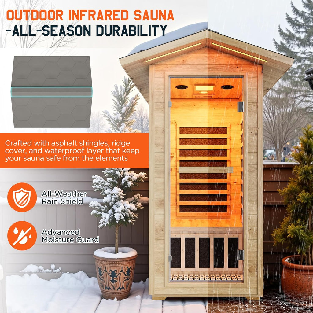 Outdoor Sauna 1 Person, Infrared Saunas for Home
