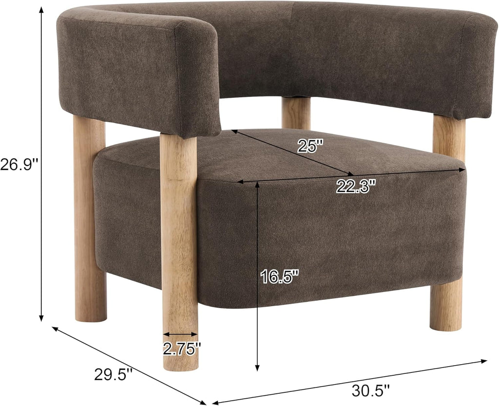 Carly Low Profile Accent Chair, Boucle Upholstered Barrel Chair, Comfy Reading Chair , Wooden Single Lounge Sofa