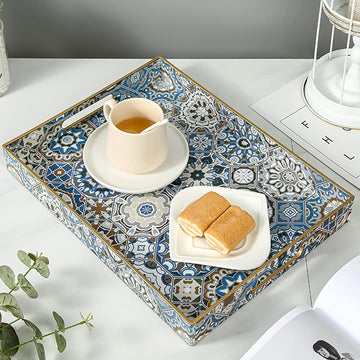 Boho Coffee Table Trays Serving Tray with Handles Large Tray for Ottoman Modern Decorative Tray