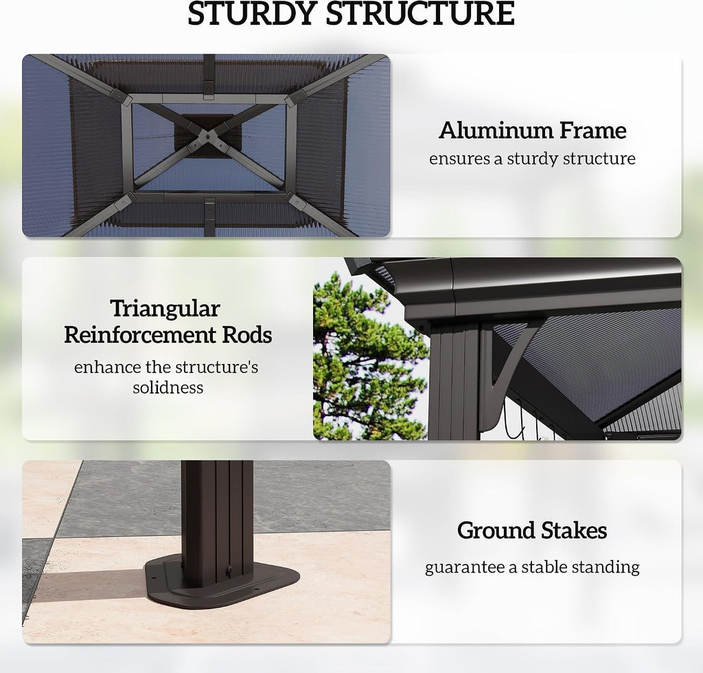9 x 5 ft. Grill Gazebo, Hardtop BBQ Gazebo Canopy with 2-Tier Polycarbonate Roof, Shelves, Serving Tables