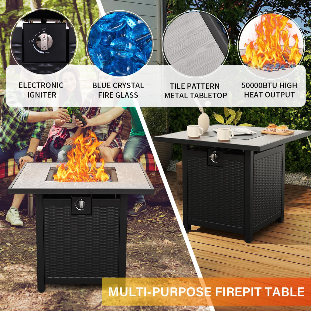 Outdoor Propane Fire Pit, 30 Inch Patio Firepit Table with Fire Glass for Outside Parties and Gatherings on Garden