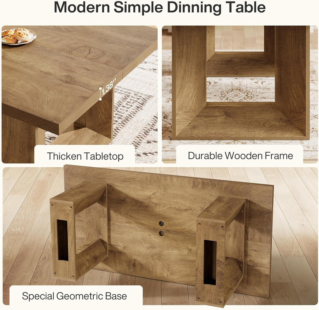 Farmhouse Dining Table, 63-Inch Rectangular Kitchen Table with Strong Geometric Frame for Kitchen & Dining & Living