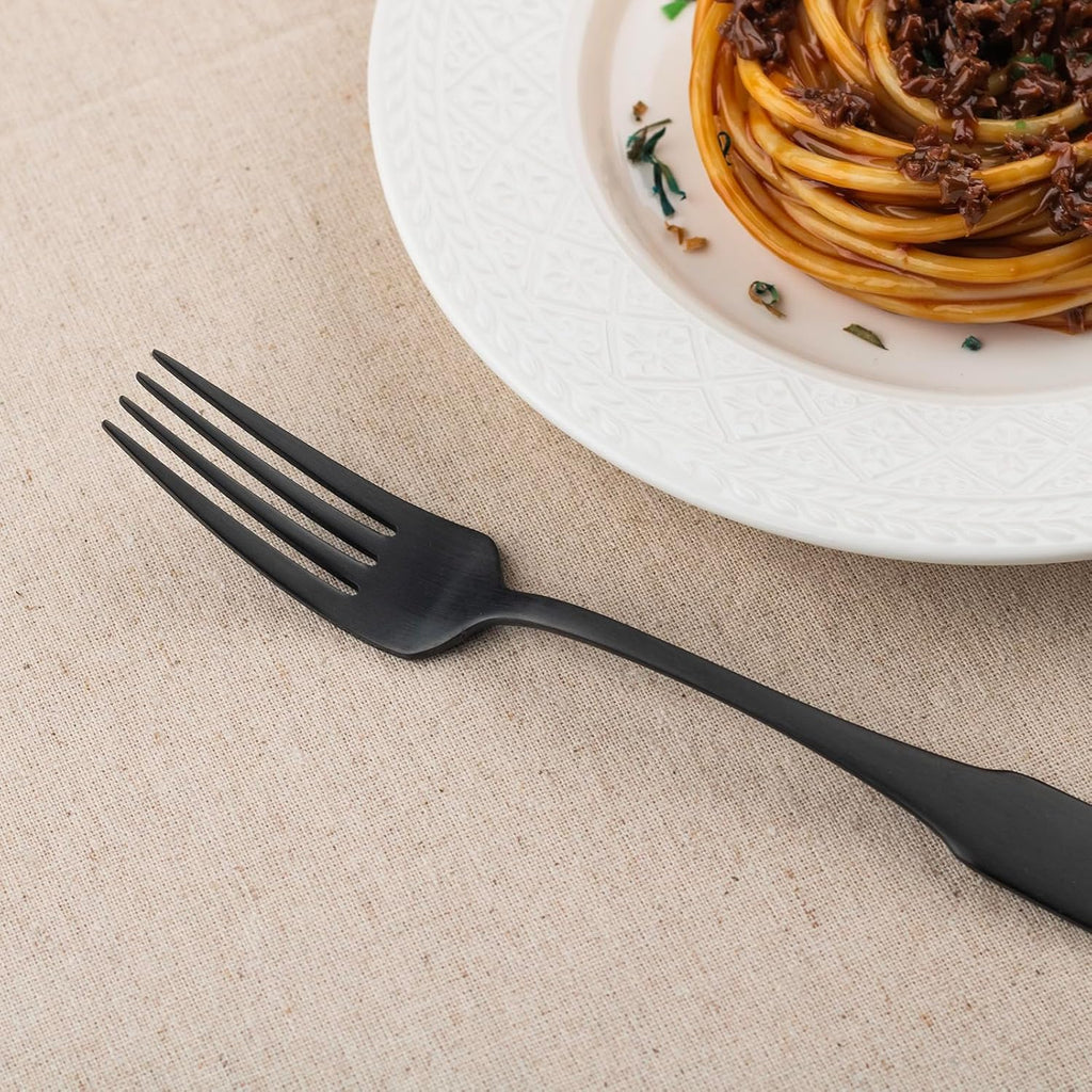 Black Satin 40-Piece Silverware Set, Service for 8, Stainless Steel Flatware Set, Matte Polished Cutlery Set