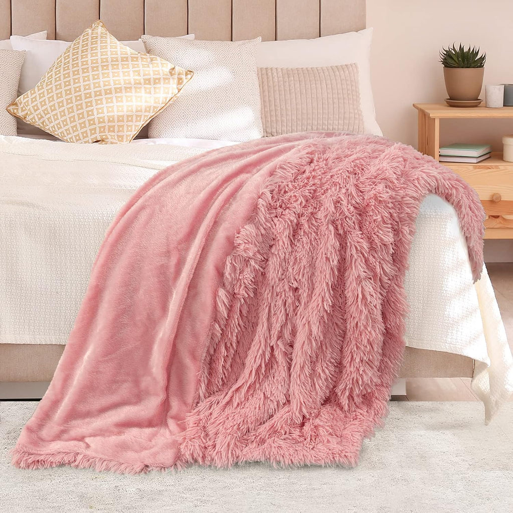Faux Fur Throw Blanket,Super Soft Fuzzy Blanket,Fluffy Blankets and Throws for Women,50x60 Inches,Pink