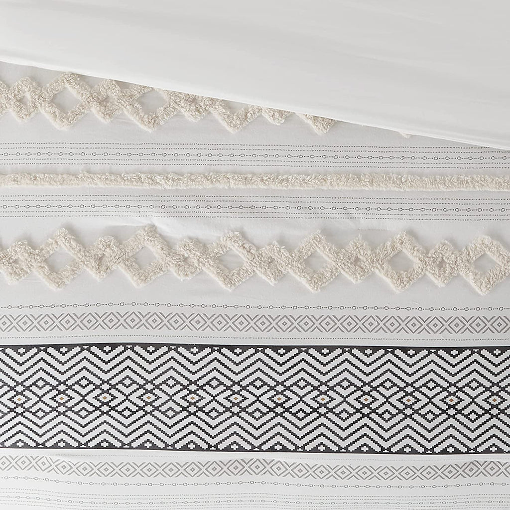 King Size Comforter Set, Boho Tufted 3-Piece Bedding Sets, Ivory