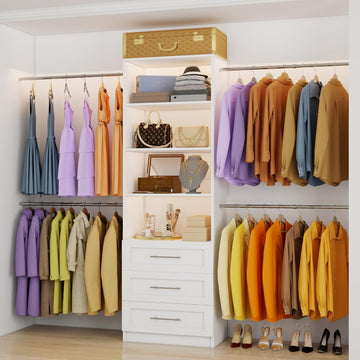 Closet System, 5FT-9FT Closet Organizer System with 4 Expandable Hanging Rods and Moveable Shelves, 115" Walk in