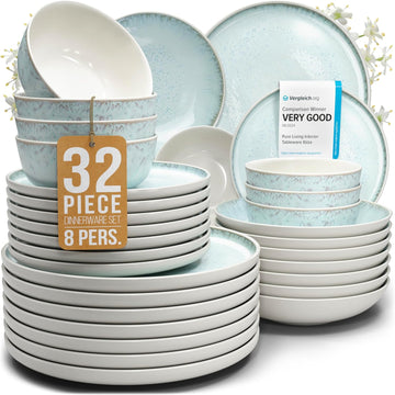 Stoneware dinnerware set 8 persons 32 pcs - Modern style plates and bowls set ceramic