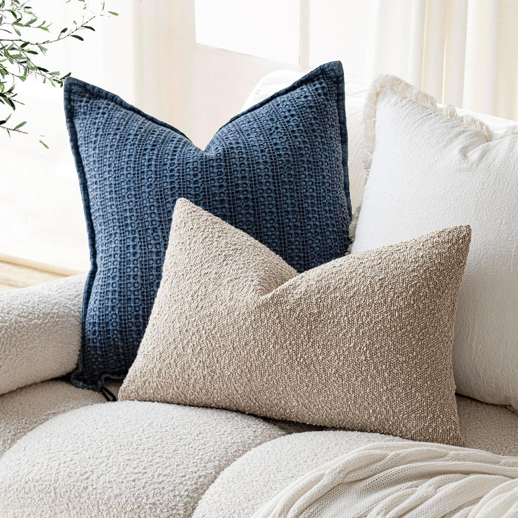 Textured Boucle Throw Pillow Covers Accent Solid Lumbar Pillow Cases Cozy Soft Decorative Couch Cushion Case for Chair Sofa Bedroom Living Room Home Decor, 12 x 20 Inch,Beige Oatmeal