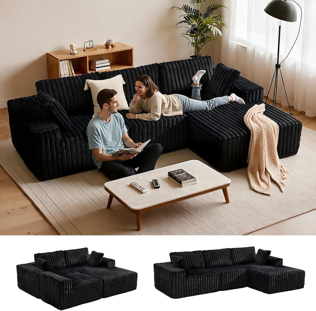 113" Boneless Sectional Couch for Living Room, L Shaped Sectional Sofa Couch with Right Chaise Longue