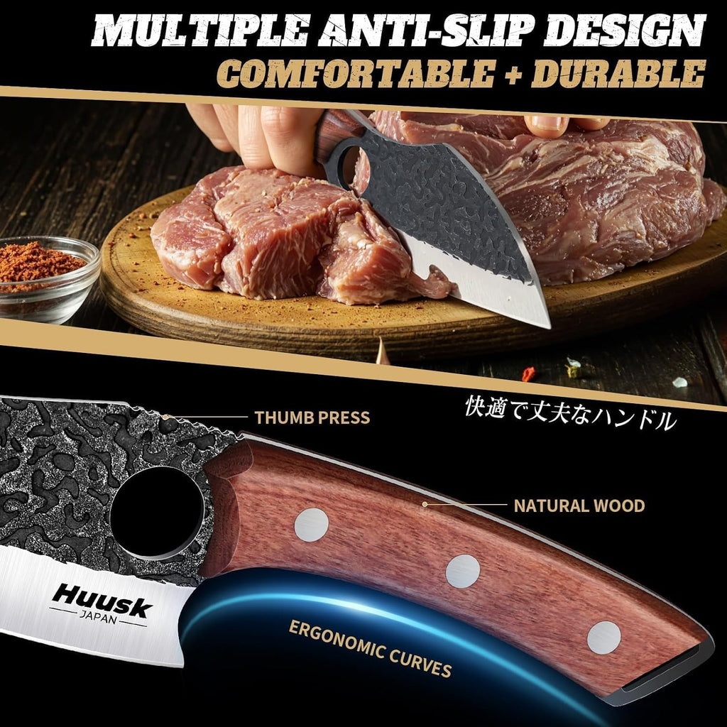 Butcher Knife Set of 3 - Japanese Knife Set for Meat Cutting | Hand Forged Viking Knives Sets with Meat Cleaver
