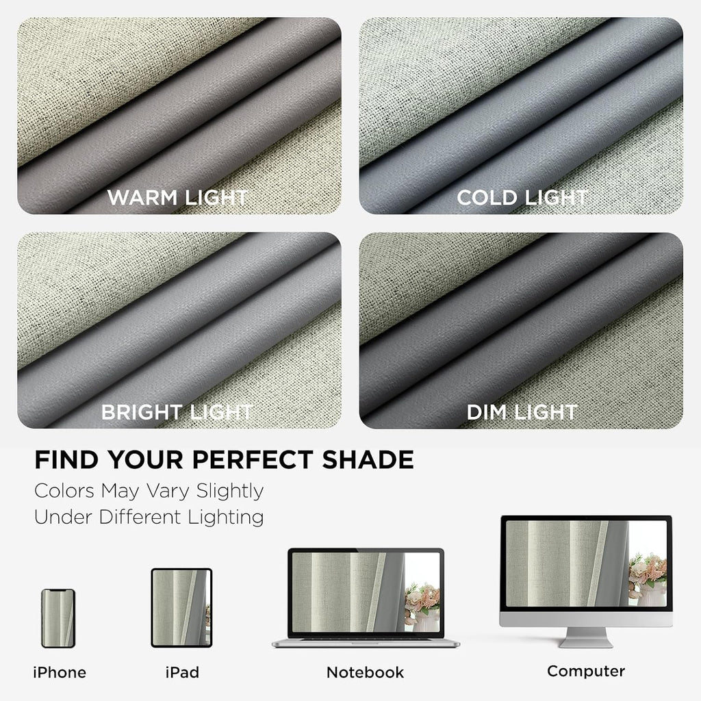 Light Beige Curtains Blackout Curtains 2 Panels Set, Faux Linen 100% Black Out Drapes, Thermal Insulated