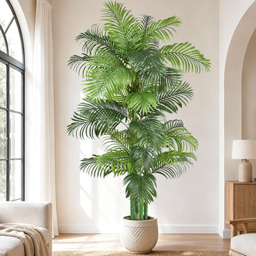 8FT Artificial Palm Tree, Tall Faux Tropical Floor Plant Indoor with Realistic Palm Leaves Fake Areca Trees with Pot