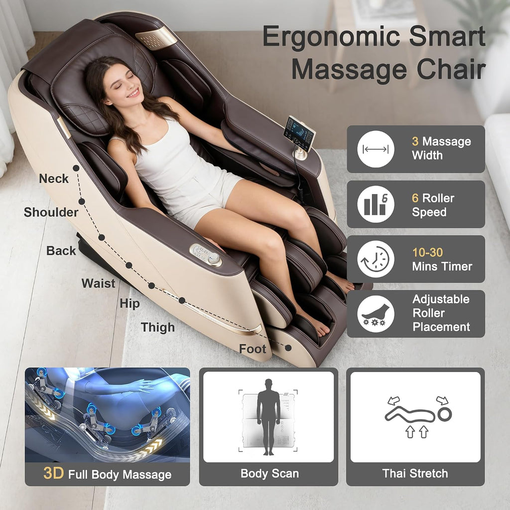 Massage Chair, 2026 SL-Track Zero Gravity Shiatsu Massage Chairs Full Body and Recliner, 12+6 Modes, Body Scan, APP