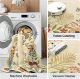 8ft Round Floral Washable Area Rug Beige Neutral Vintage Flower Botanical Cottage Boho Cream Scallop