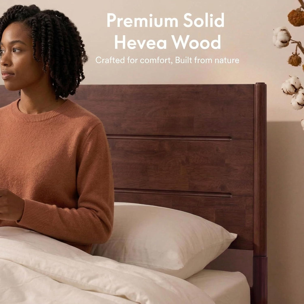 Bed Frame Queen, Premium Solid Wood Platform Bed with Reinforced Frame, Japanese Joinery Bed Frame, Wood Slat