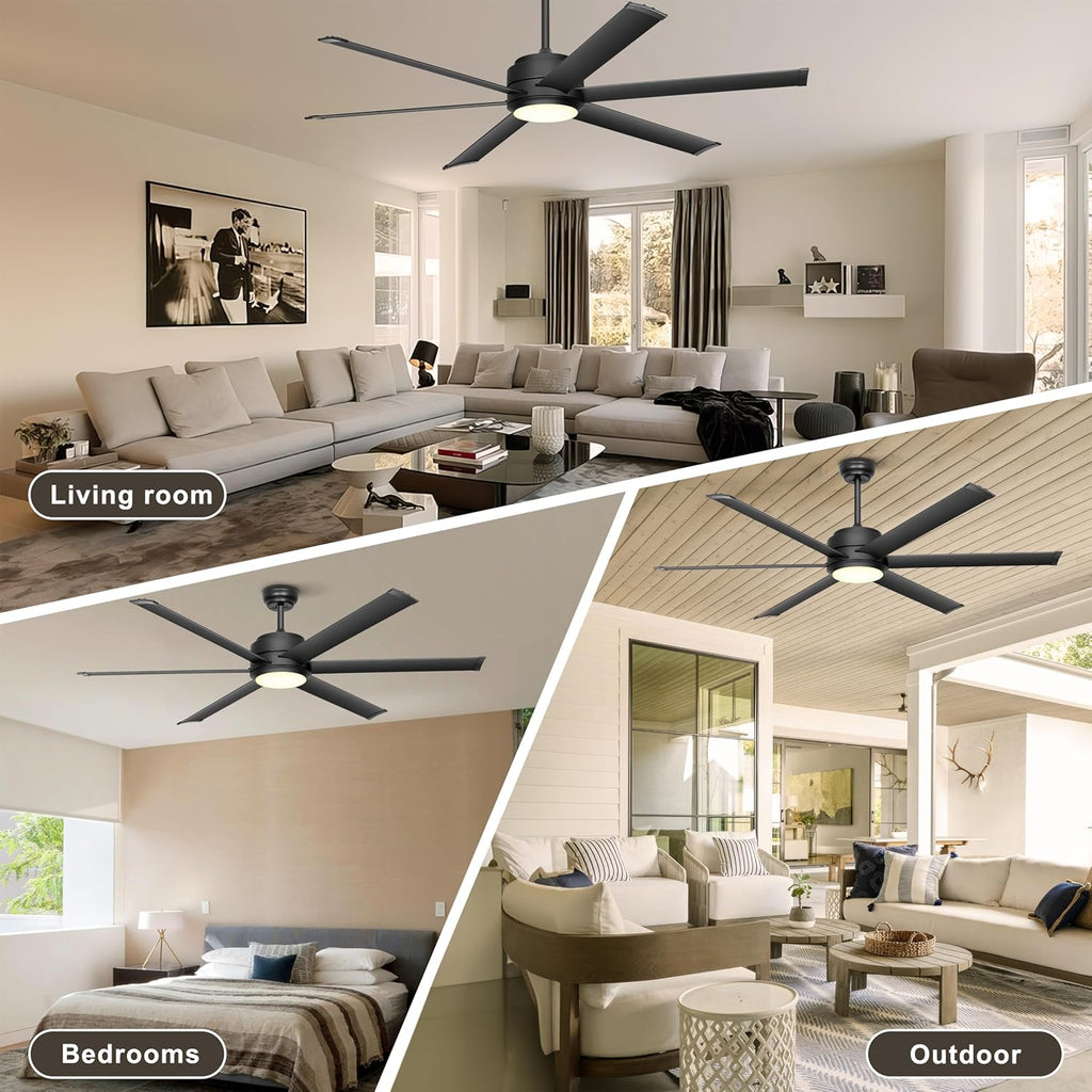60" Industrial Ceiling Fan with Lights - Remote & APP Control, Dimmable, DC Motor, Outdoor Fan with Aluminum Blades