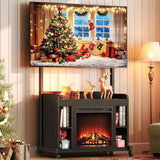 Corner Fireplace TV Stand for TVs 45–75 Inches, Entertainment Center with Power Outlet and 18 Inch Electric Fireplace, Height Adjustable, Black