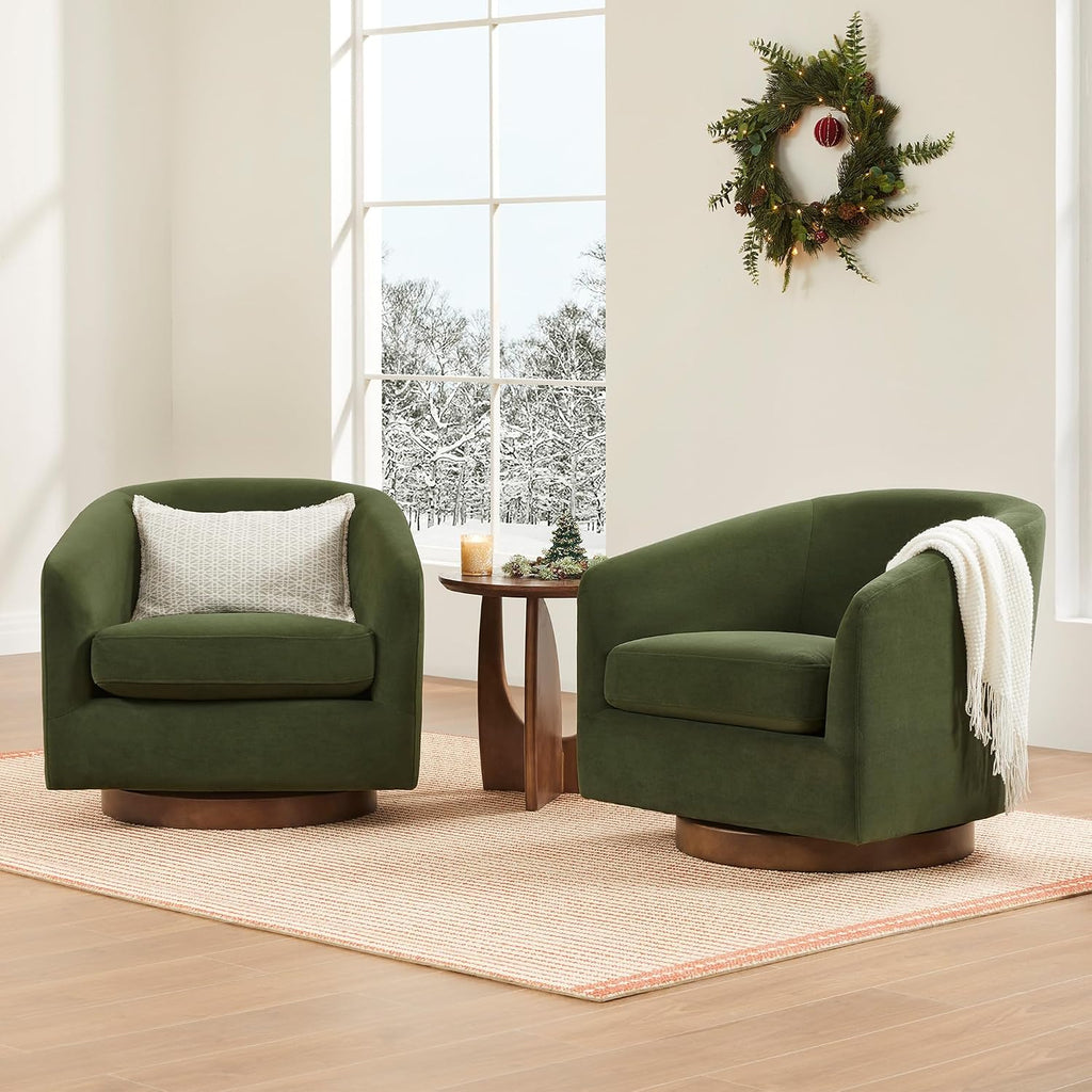 Swivel Accent Chair, Fully Assembled Velvet Barrel Armchair with FSC Certified Upholstered , Forest Green