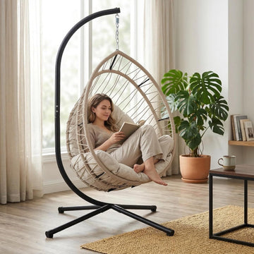 Hanging Egg Chair with Stand, Foldable Hammock Swing Chair Made by Durable All-Weather Core-Spun Polyester Rope with