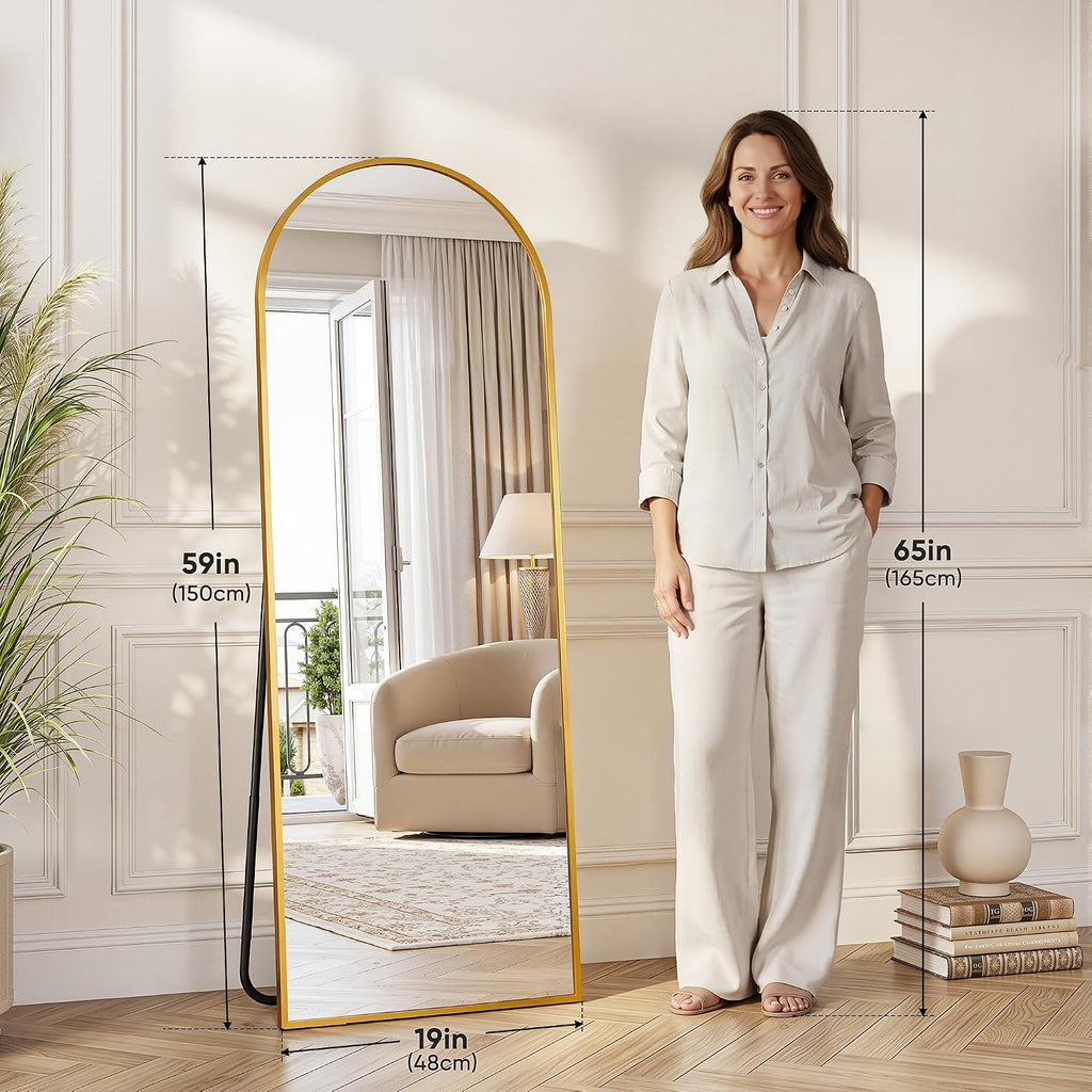 59"×19" Arched Full Length Floor Mirror, Standing Mirror with Aluminum Frame, Large Body Mirror of Free Standing/Wall