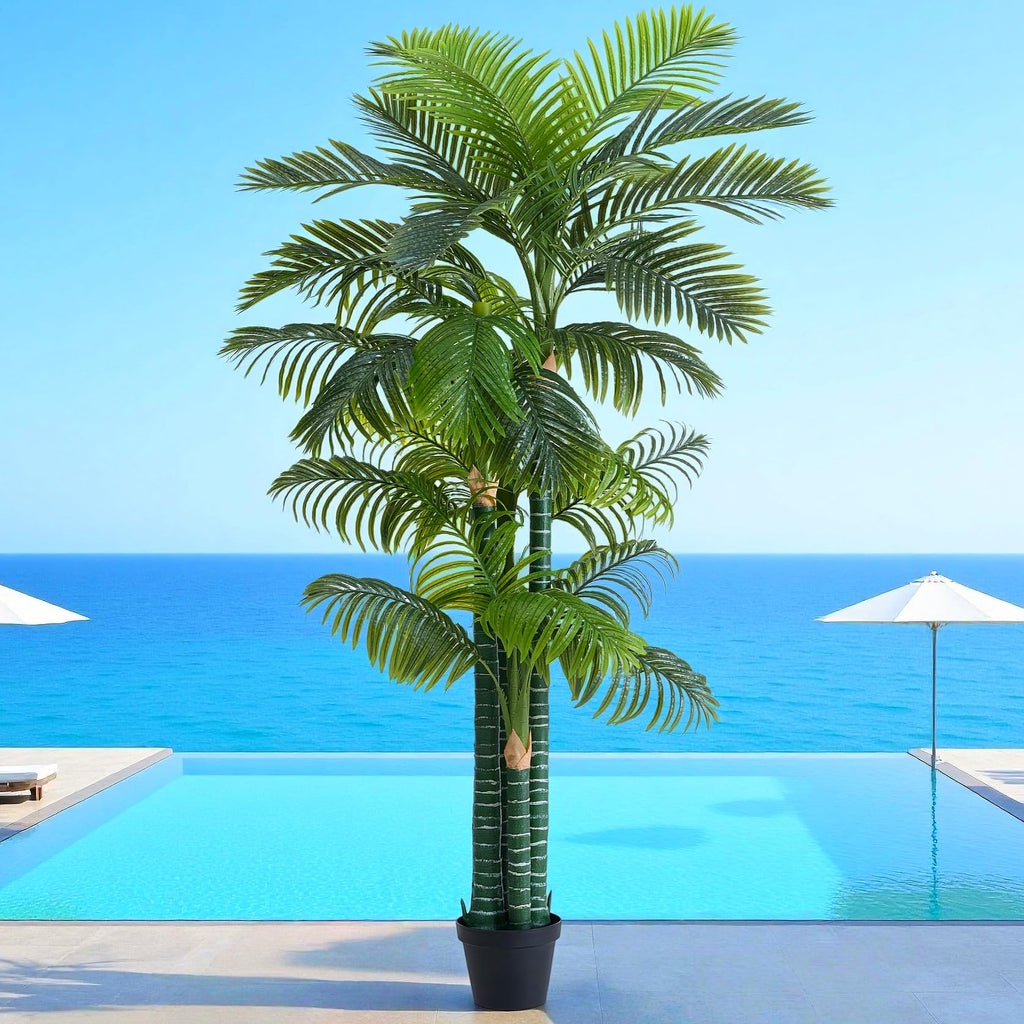 8.5FT Artificial Golden Cane Palm Tree with 4 Trunks in Black Pot (1 Pack)