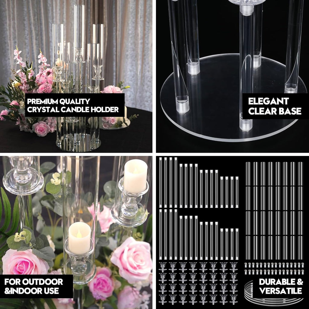 4 Sets 8 Arm Acrylic Candle Holder, Mjkeomo 38.5'' Tall Candelabra Centerpieces for Tables Clear Candlesticks Holder