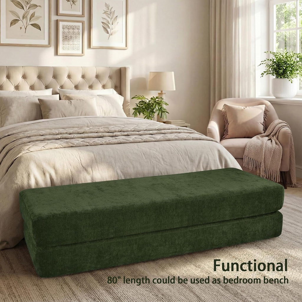 80" Convertible Daybed, Twin to Queen Size Sofa Bed , Green | Folding Chaise Lounge Chair Indoor, Sleeper Sofa with