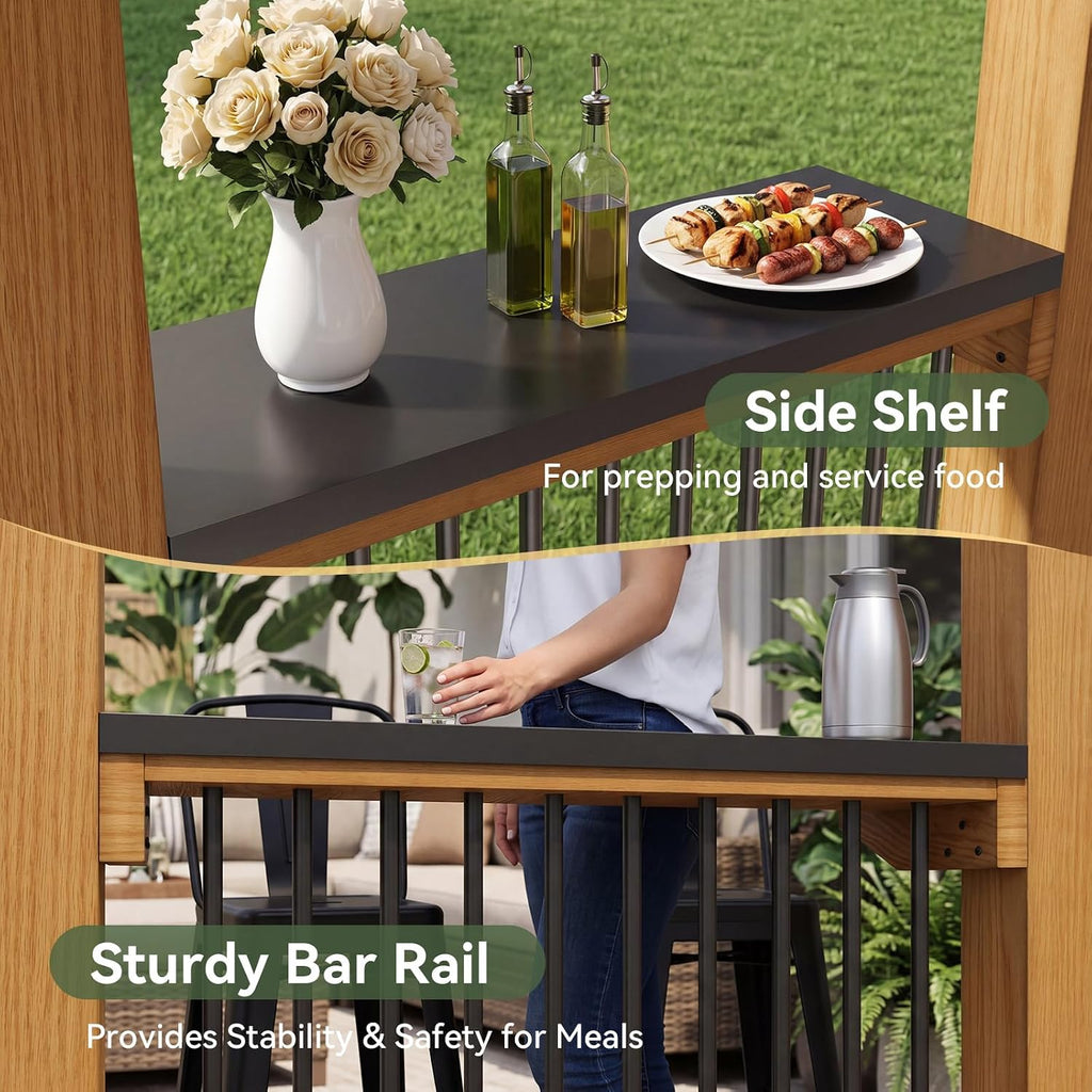 8' x 5' Cedar Wood Grill Gazebo, Hardtop BBQ Gazebo with Weather-Resistant Power Strip and Bar Tops