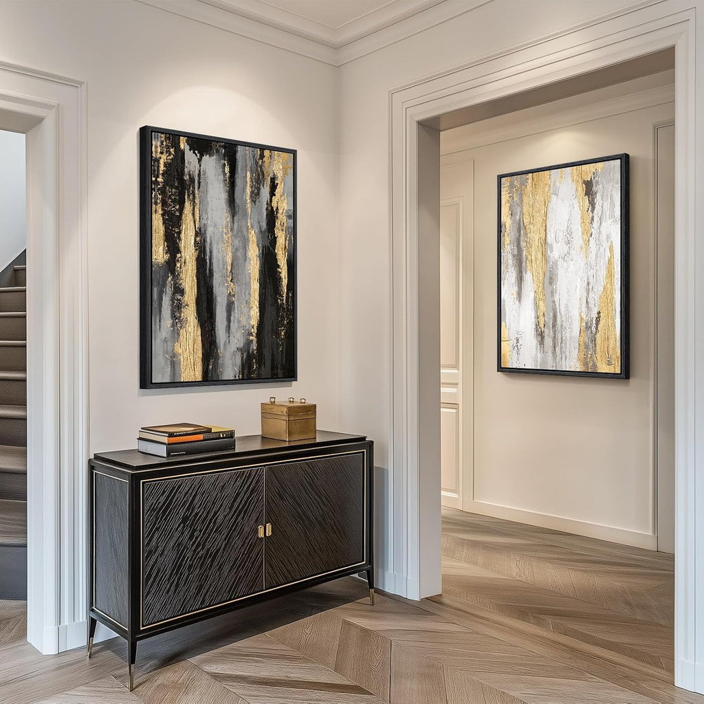 Large Framed Black and White Abstract Wall Art, Set of 2 Piece Minimalist Canvas Prints Paintings Artwork for Walls