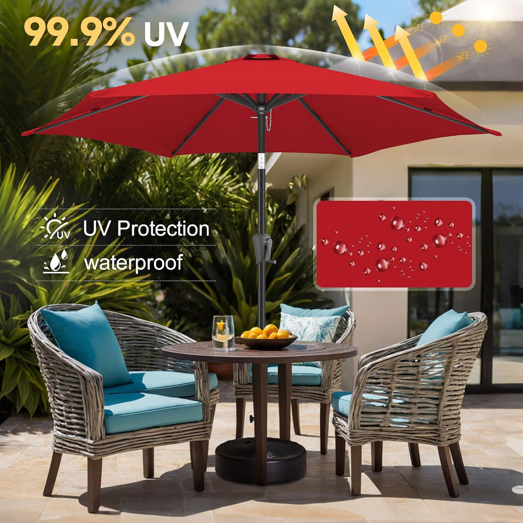 9ft Patio Umbrella Outdoor - Table Umbrella with Push Button Tilt and Crank, UV Protection, 6 Sturdy Ribs